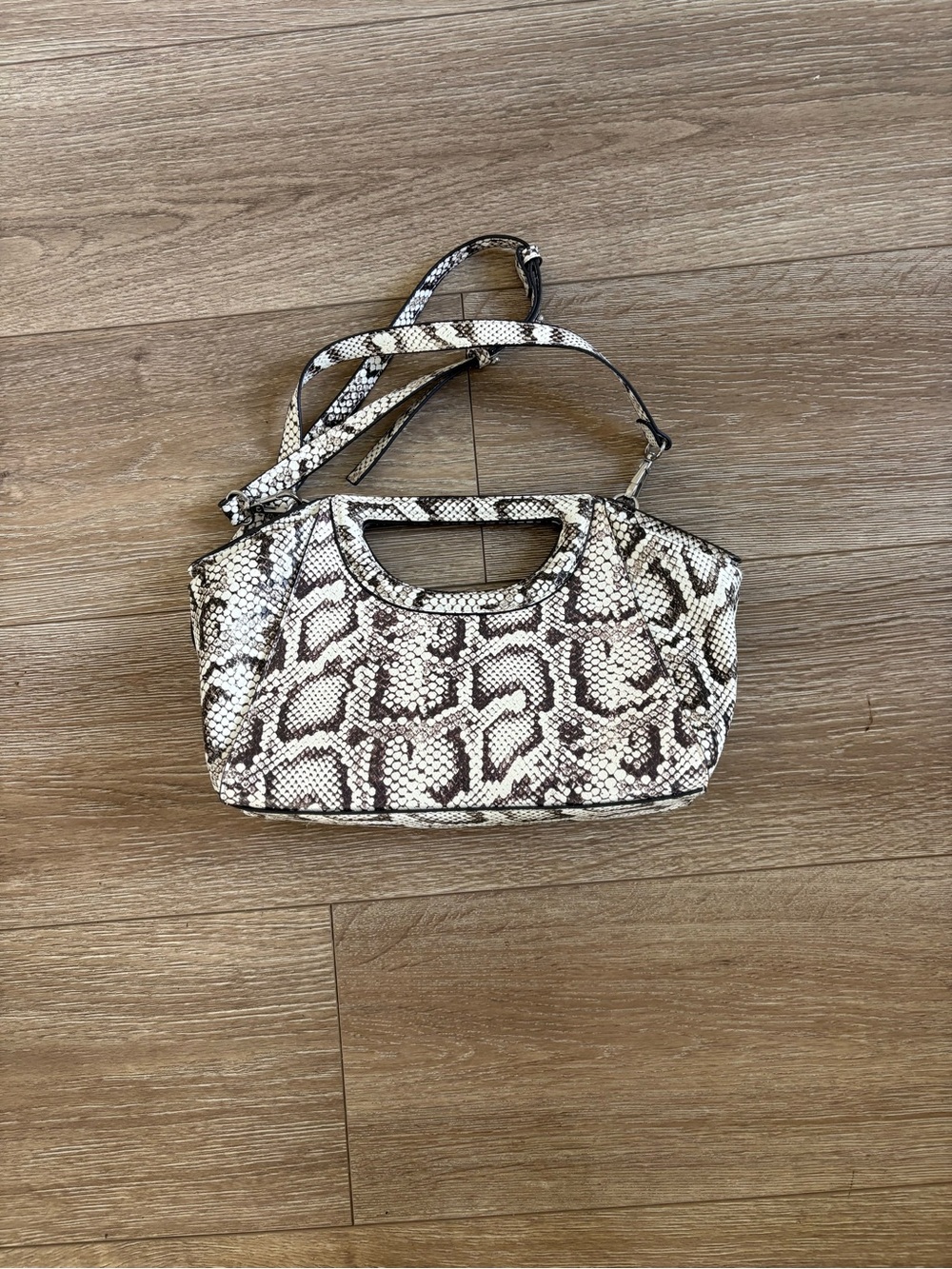 INC International Concepts Mini Snake-Print Shoulder Bag in Cream and Brown